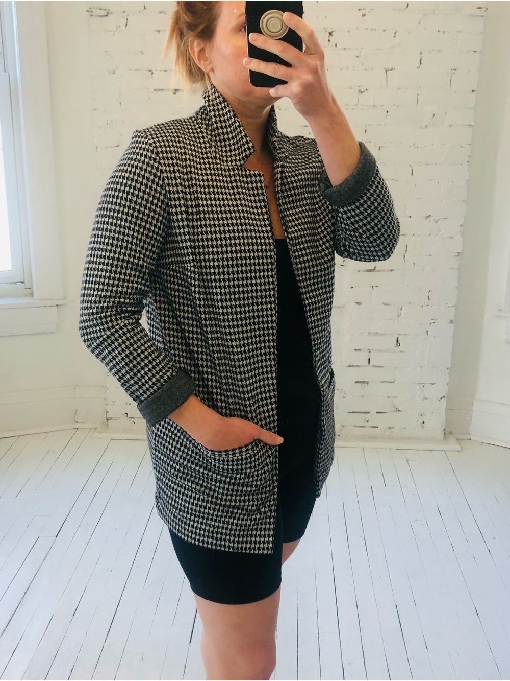 H&M Houndstooth Blazer Coatigan - Black & White